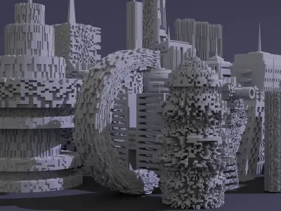 Sci-Fi buildings kitbash 3D model