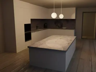 kitchen modern with marble counter tops Free 3D model