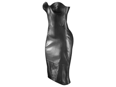Strapless Pencil Skirt Black Leather Female Dress Low-poly 3D model