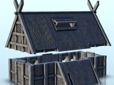 Viking building with large thatched roof and roof window 8 3D print model