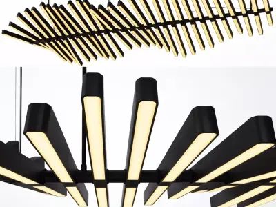 Modern LED Linear Chandelier 3D Model   Minimalist Pendant Light Low-poly 3D model