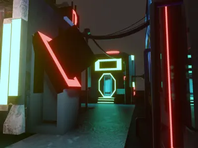 Small Cyberpunk City with 17 buildings Low-poly 3D model