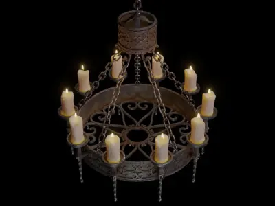 Candle Chandelier B - High and Low Poly Models Low-poly 3D model