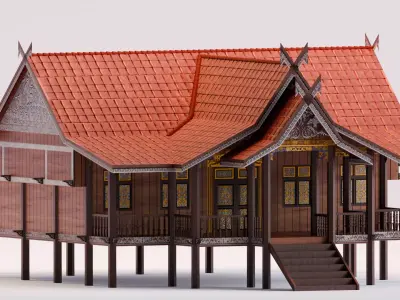 Traditional Houses - Rumah Panggung Kajang Leko Low-poly 3D model