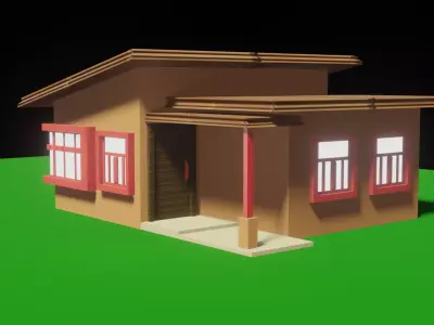 Simple 3d House exterior day Low-poly 3D model