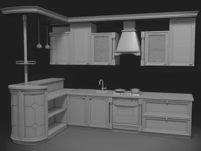 Kitchen set with stove and sink 3D model