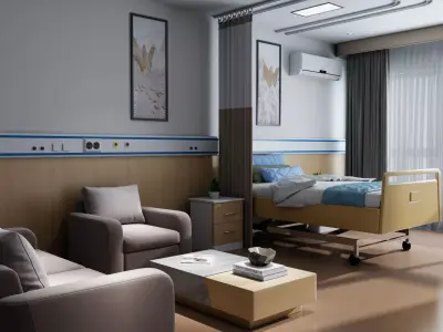 Comfortable Modern Hospital Room Interior 3D Model Low-poly 3D model