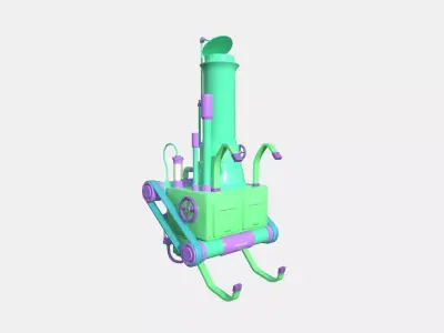 Steampunk Backpack 13 Green Cartoon - Character Design Fashion Low-poly 3D model