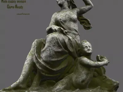 statue 4 of woman on rock 3D model