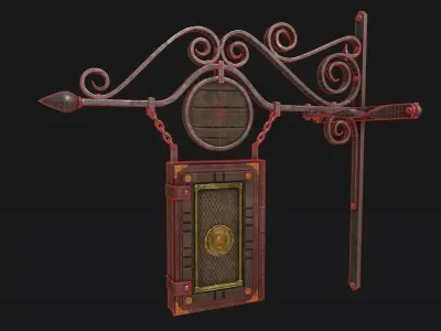 Medieval Book Store Sign Low-poly 3D model