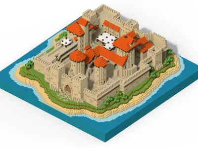 Voxel Castle Low-poly 3D model