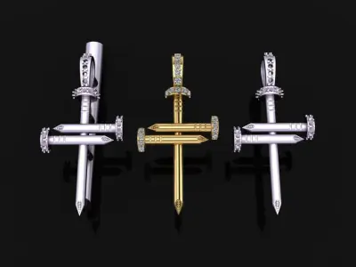 Large Size Diamond Nail Cross Pendant 3D print model