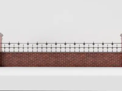 Brick and Iron Fence 3D model