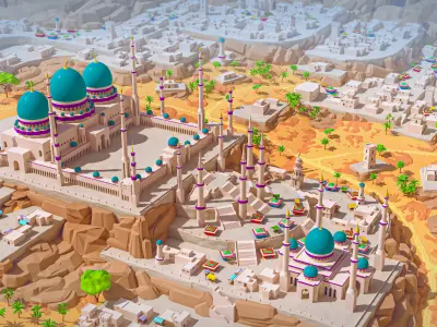 Desert City Oasis Low-poly 3D model
