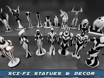 SciFi Statues and Decor Low-poly 3D model purchase