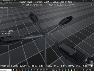 Street Light 1 Galvanized 6000mm 4F Low-poly 3D model