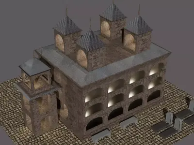  Temple Monastery  Low-poly 3D model