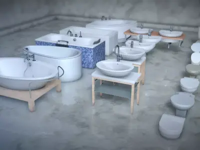 Washbasins toilet bath tap Low-poly 3D model