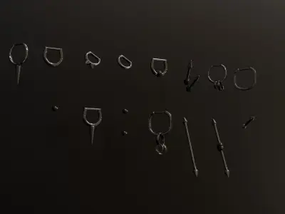 Collection of punk piercings for a character 15 models 3D model