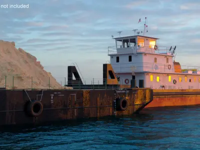  Push Boat Ship with Pontoon Barge with Sand on Water 