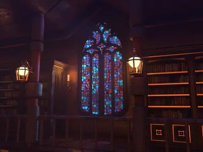 Gothic stained glass window  Low-poly 3D model
