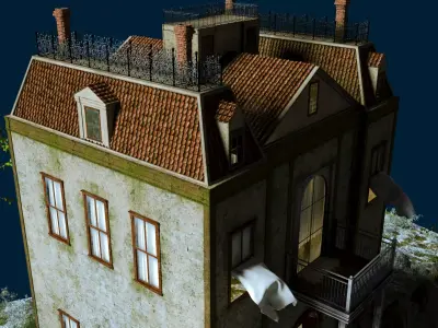 Old Haunted House  Low-poly 3D model