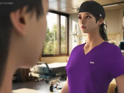  FIGS Scrub Uniform with HOKA Shoes on Woman Purple 