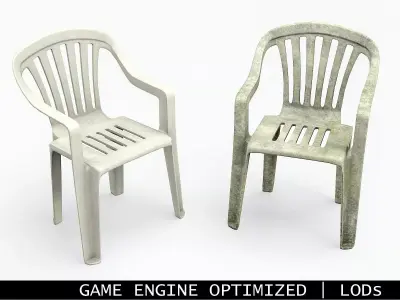 Garden Plastic Chair White - 3 versions Low-poly 3D model