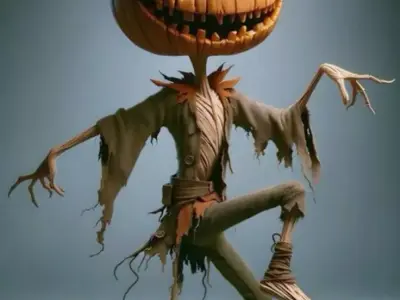 Funny Dancing Pumpkin Scarecrow Grin Tattered Clothes Low-poly 3D model