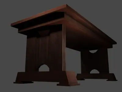Dark Wood Table and Chair- Handpainted Low-poly 3D model