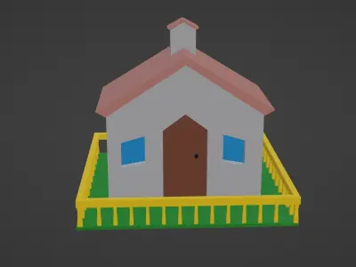 House with fence Low-poly 3D model