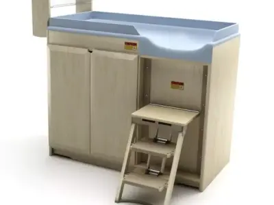 Blue Blonde Wood Modern Changing Table 3D model