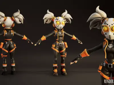 Stylized Sci Fi Bunny Girl Adventure 3 Game Ready Character PBR Low-poly 3D model