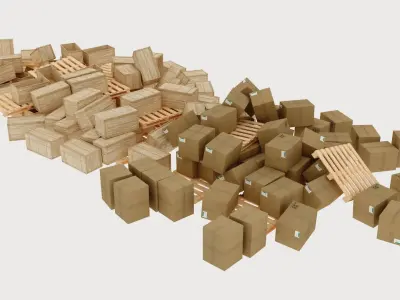 wood and cardboard boxes pallet pile 2 3D model