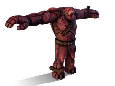 Big Red Stone Golem Monster Giant Mining Heroes Rock Low-poly 3D model