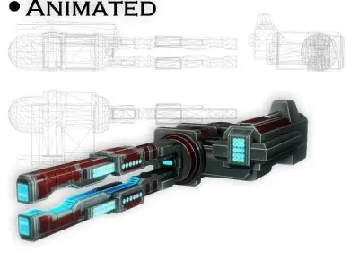 Railgun cannon sci-fi low poly Animated Low-poly 3D model