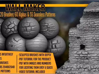 Wall Maker 120 ZBrush Brushes 3D model