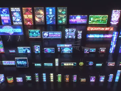 Cyberpunk Billboards Signs V1 Low-poly 3D model