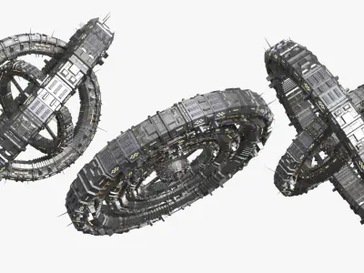  Rotating Space Station Ring System Animated Rigged for Maya 