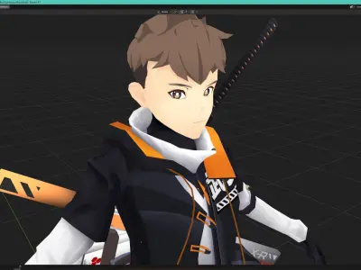 CyberSpace Punk Urban Samurai Anime Boy Low-poly 3D model