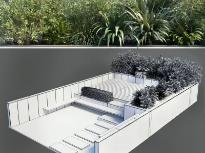 Backyard Urban Environment Urban Furniture Green Benches 3D model