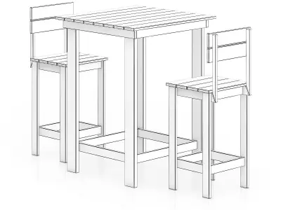Wooden Table and Chairs 3D model