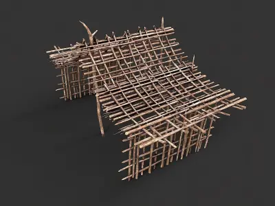 Primitive Wood Stick Jungle Shelter 18 Low-poly 3D model