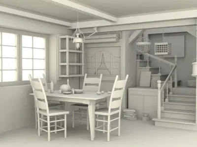 cartoonic 3D vintage Dining hall 3D model
