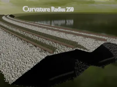 Railroad Multiple Radii Ballast Sections Rails and Sleepers   3D model