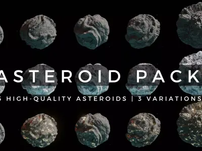 Asteroid Pack - 5 Unique Asteroids- Rocky Ice and Ore Variations Low-poly 3D model