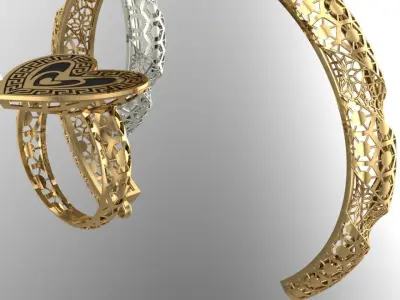 heart shape gold niello halfset 3D print model