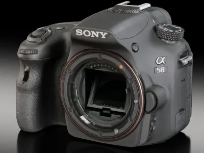 Sony SLT-A58 DSLR camera Low-poly 3D model