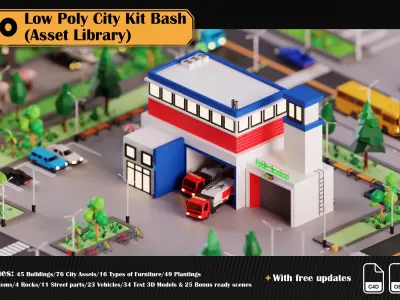 Low Poly City Asset Library 300 Objects Kitbash Low-poly 3D model
