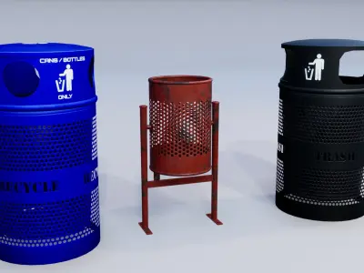Trash Recycling Bins Low-poly 3D model